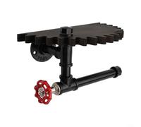 Estante de pared montado en soporte de tubería con madera maciza y construcción industrial de hierro para soporte de papel higiénico (A)