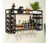 Estante de pared para botellas de licor,stante de vino montado en la pared con soporte para copas de vino,botellero vino, botellero de hierro de pared de estilo industrial,Comedor y Cocina(120cm/47.3i