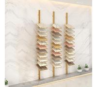 Estante De Pared para Exhibición De Azulejos, Estante Metálico para Muestras De Materiales De Construcción, Azulejos De Cerámica, Losas De Piedra, Gold Three Pieces 220cm/86.6in