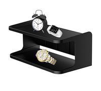 Estante De Pared Para Montaje En Cabecera, Pared Flotante Negra, Mesita De Noche De Doble Capa, Almacenamiento Multifuncional Junto A La Cama, Duradero Para Estantes De | Dormitorio Sala De Esta