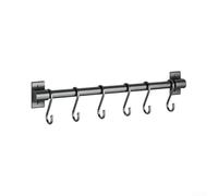 Estante de pared para utensilios de cocina, 40 cm, espacio para 6 ganchos | Espacio para aluminio, 6 ganchos para cucharas, cuchillos, toallas, tornillos o pegamento, organizador de cocina y baño