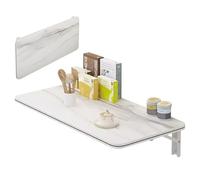 Estante de pared plegable, mesa versátil para montar en la pared que ahorra espacio, 60 x 30 cm, ideal para oficina y comedor, acabado de piedra blanca, fácil instalación