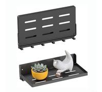 Estante de pared plegable resistente con ganchos, 2 por paquete, estante de almacenamiento de metal plegable para ahorro de espacio, soporte de acero al carbono para garaje, lavandería, caravana