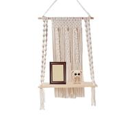 Estante de pared tejido, percha de estante de macramé | Estante de pared Boho Hecho a mano | Percha de pared de cuerda tejida a mano, accesorio de decoración del hogar para bodas temáticas, fiestas