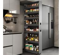 Estante de pie de 7 niveles con ruedas, unidad de almacenamiento de madera para el hogar, cocina, despensa, diseño independiente, servidor de buffet estrecho, ideal para organización