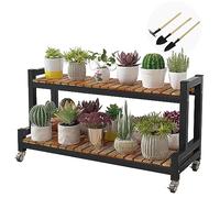 Estante De Plantas Interior Y Exterior Soporte Para Flores De 2 Niveles 3 Niveles Estructura Metálica, Estante De Almacenamiento Escalera Para Macetas Con Ruedas Estante De Exhibición ( Color : Black-