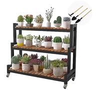 Estante De Plantas Interior Y Exterior Soporte Para Flores De 2 Niveles 3 Niveles Estructura Metálica, Estante De Almacenamiento Escalera Para Macetas Con Ruedas Estante De Exhibición ( Color : Black-