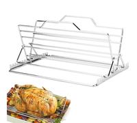 Estante de pollo de acero inoxidable - Soporte para asador vertical plegable para barbacoa | Rejilla ajustable para bandeja antigoteo | BBQ Lovers Dads Maridos, Costillas De Pollo Arr