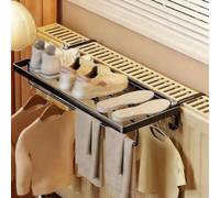 Estante de radiador de hierro forjado sin taladrar con barra de secado de ropa, espaciado de gancho ajustable, resistente y de carga para sala de estar, dormitorio, oficina (negro, 35 x 20 x 12 cm)