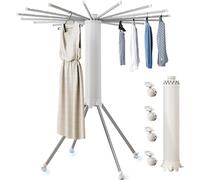 Estante de secado cilíndrico, cuádrupode de ropa de pulpo, soporte de secado plegable con rueda universal, rotación de 360°, 16 varillas secas, portátil para el hogar, compacto, estante de secado de
