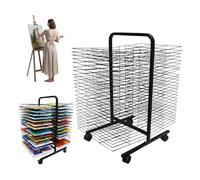 Estante de secado de arte ajustable con ruedas de bloqueo, ideal para uso en aulas o estudios, fácil de montar para almacenamiento y secado de pintura A2/A3/A4, soporta suelos de 26/38/50