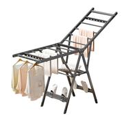 Estante de secado de ropa de doble uso para interiores y exteriores de 1,6 m/1,8 m, con forma de ala, equipado con ruedas ocultas, adecuado para salas de estar, dormitorios y escaleras