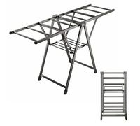 Estante de secado de ropa de pie, estante de secado de ropa plegable de 2 niveles con alas de gaviota de altura ajustable, estante de lavandería de aluminio plegable para ropa, toallas, ropa de cama
