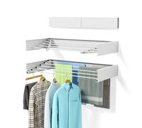 Estante de secado de ropa plegable, montaje en pared, 40 pulgadas de ancho, 16.5 pies lineales, 5 varillas de aluminio, capacidad de 60 libras, estantes de lavandería para secar ropa con plantilla de