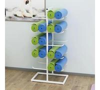 Estante de suelo para esterillas de yoga, estante de almacenamiento con rodillos de espuma, soporte de metal para esterillas de gimnasio en casa, organizador de esterillas de ejercicio y pilates