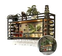 Estante de techo, botellero colgante, botellero colgante de gran capacidad, se puede colgar o montar en la pared, botellero simple con luz, adecuado para bares, restaurantes (BLACK, 120*30*55+40CM)