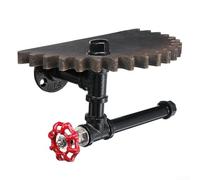 Estante de tubo industrial rústico, diseño de engranajes de madera, soporte de papel higiénico semicircular y soporte de toallero, barra de toalla rústica, para decoración de cafetería de sala de