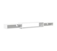 Estante de TV montado en la pared con tablero a base de madera | Almacenamiento abierto, ahorro de espacio, fácil limpieza, diseño neutro, libros y medios