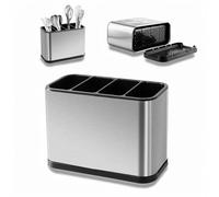 Estante de Utensilios de Cocina en Acero Inoxidable, 4 Compartimentos, Antideslizantes Organizador de Cubiertos, Escurridor de Cubiertos con Separador, Organizador de Utensilios para Cuchara, Tenedor
