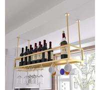 Estante de vino ajustable para montaje en techo con soporte de vidrio, 11.8-23.6 pulgadas, almacenamiento de copas de vino para cocina, bar, cafetería, acabado dorado, 150 x 25 x 80 cm