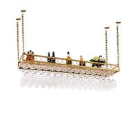 Estante de vino ajustable, soporte dorado para botellas de techo para bar y restaurante, 60 x 30 cm, elegante colgador de copas de vino, almacenamiento que ahorra espacio para botellas y copas