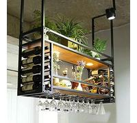 Estante de vino colgante de bronce vintage con luces, soporte de metal para botellas de techo, estante de vidrio para cocina, bar, debajo del gabinete, exhibición de almacenamiento de vino, 100 x 30