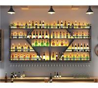Estante de vino de metal de 4 niveles de 94 pulgadas con luz LED, estante moderno para licor para bar, almacenamiento elegante para vino y licores (acabado negro LED cálido)