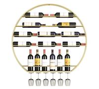 Estante de vino de metal montado en la pared, estante de exhibición redondo con soporte para 6 botellas, estante de almacenamiento moderno para exhibición de vino, portabotellas colgante, estante de