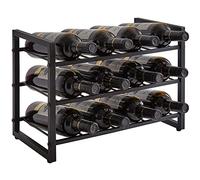 Estante de vino de metal, organizador de vino apilable para 12 botellas, soportes para botellas de licor de 3 niveles, perfecto para gabinete, encimera, despensa, bar, espacio pequeño
