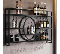 Estante de vino de pared con estante de exhibición, soporte moderno para botellas de vino, estante de almacenamiento de vino negro con soporte para vidrio, perfecto para bar en casa (tamaño: 100 x 15