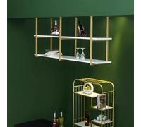 Estante de vino dorado de alta calidad con soporte para copas de vino colgante, madera maciza y metal, estante para ollas de cocina, estantes de almacenamiento montados en la pared, estante de