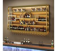 Estante de vino dorado montado en la pared con soporte para vidrio, estante flotante de hierro para copas de vino y champán, ideal para bares y bodegas del hogar (140 x 20 x 130 cm)
