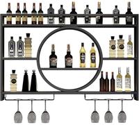 Estante de vino dorado vintage montado en la pared con soporte de cristal colgante, elegante decoración de bar para el hogar y accesorios para pub o gabinete de whisky, diseño retro (tamaño: 140 x 15