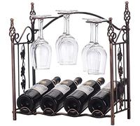 Estante de vino europeo de bronce | Soporte para botellas de vino decorativo para el hogar | Estante para copas de hierro para 4 botellas de 42 x 19 x 45 cm A+ Interesting Life