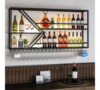 Estante de vino industrial LED grande montado en la pared para botellas de hierro y soporte de vidrio, elegante estante de metal para el hogar, bar, cocina y cafetería, perfecto para los amantes del