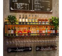 Estante De Vino Industrial LED Montado En La Pared, Enfriador De Vino Montado En La Pared, Botellero De Almacenamiento Multifuncional, Soporte Para Copas De Vino(Black,Small(39x21in(100x54cm)))