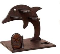 Estante de vino montado en la pared con delfines para botellas de vino, estante de madera para vino, proceso creativo, pequeño estante de vino