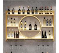 Estante de Vino Montado en la Pared Con Luz LED - Unidad de Barra Flotante Para Exhibición de Botellas de Licor - Almacenamiento Multifuncional Con Soporte Para Copas