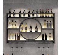 Estante de vino montado en la pared con luz , unidad de barra flotante estante de exhibición de botellas de licor, estante de almacenamiento multifuncional con soporte para copas de (140x15x80cm)