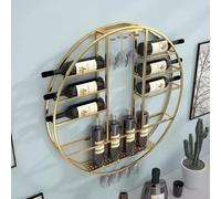 Estante de vino montado en la pared con soporte de vidrio, estantes flotantes, exhibición industrial de botellas redondas para el hogar, comedor y bar, elegante solución de almacenamiento de vino