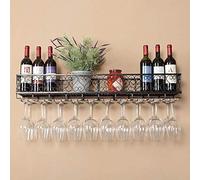 Estante de vino montado en la pared con soporte para vidrio, de hierro forjado, para copas y tazas al revés, soporte para copas colgantes para decoración del hogar y bar (negro, 50 x 25 x 16 cm)