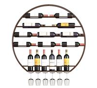 Estante de vino montado en la pared de metal, estante de exhibición redondo con soporte para 6 botellas, estante de almacenamiento moderno para exhibición de vino, portabotellas colgante, estante de