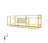 Estante de vino montado en la pared, exhibición de 2 niveles para botellas, soporte de vidrio, bodega colgante, elegante acabado dorado, 100 cm, perfecto para decoración del hogar, bar y cocina