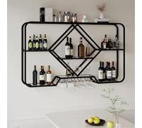Estante de vino montado en la pared, exhibición de hierro de 3 niveles con ganchos de vidrio para cocina, sala de estar, bar en casa y cafetería, elegante almacenamiento de botellas