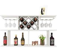 Estante de vino montado en la pared, moderno y minimalista en forma de diamante, estante de vino MDF, estante flotante de división, marco de unidad para copas de vino y soporte para botellas, blanco