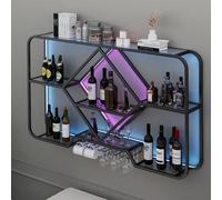 Estante de vino montado en la pared, organizador que ahorra espacio para botellas y vasos, decoración ideal para el hogar, bar, diseño rústico y moderno, solución de almacenamiento elegante para los