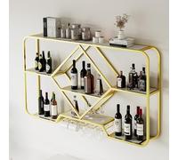 Estante de vino montado en la pared, organizador que ahorra espacio para botellas y vasos, decoración ideal para el hogar, bar, diseño rústico y moderno, solución de almacenamiento elegante para los