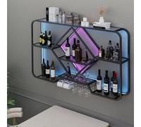 Estante de vino montado en la pared para almacenamiento de cocina con soporte para copas de vino, estantes de bar para colgar copas de vino, estante de exhibición de botellas de licor, muebles de bar