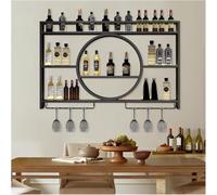 Estante de vino montado en la pared y soporte para vasos, estante de bar que ahorra espacio para botellas de licor y vasos de pinta, ideal para sala de estar y organización de bar en casa
