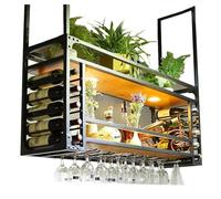 Estante de vino redondo industrial colgante con soporte para vidrio, estante de vino montado en la pared, soporte para botellas de vino de 2 capas, estante flotante para barKitchenCafe